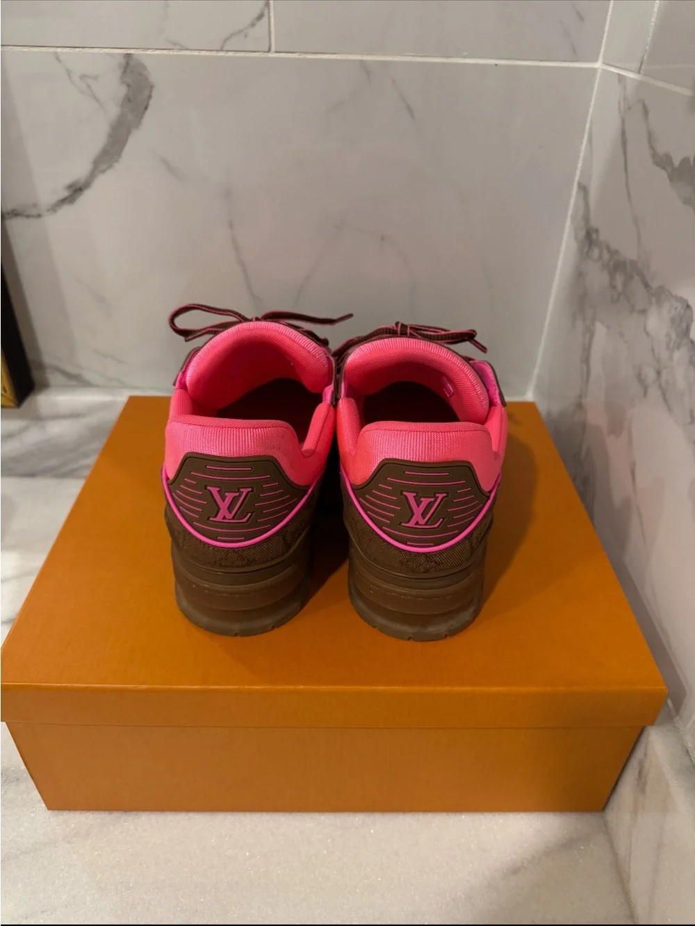 Louis Vuitton Hot Pink and Brown Low-Top Sneakers